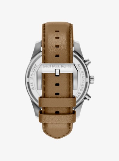 Oversized Lexington Silver-Tone and Leather Watch in HUSK | Michael Kors