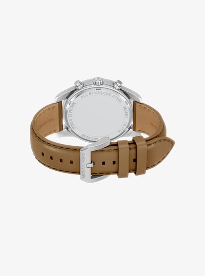 Oversized Lexington Silver-Tone and Leather Watch in HUSK | Michael Kors