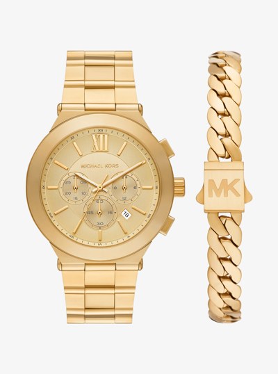 Oversized Billie Gold-Tone Watch and Bracelet Gift Set   in GOLD | Michael Kors