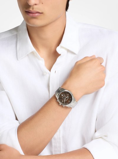 Oversized Lexington Silver-Tone Watch in SILVER | Michael Kors