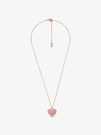 Precious Metal-Plated Sterling Silver Pav&eacute; Heart Necklace in ROSE GOLD | Michael Kors