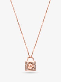 Precious Metal-Plated Sterling Silver Pav&eacute; Lock Necklace