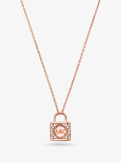 Precious Metal-Plated Sterling Silver Pav&eacute; Lock Necklace in ROSE GOLD | Michael Kors