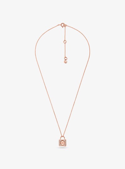 Precious Metal-Plated Sterling Silver Pav&eacute; Lock Necklace in ROSE GOLD | Michael Kors