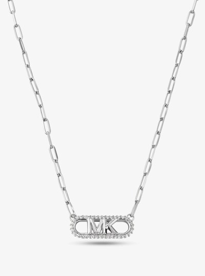 Precious Metal-Plated Sterling Silver Empire Logo Chain Link Necklace in SILVER | Michael Kors