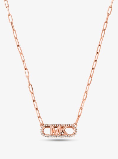 Precious Metal-Plated Sterling Silver Empire Logo Chain Link Necklace in ROSE GOLD | Michael Kors