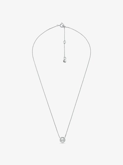 Fulton Precious-Metal Plated Sterling Silver Pav&eacute; Logo Charm Necklace in SILVER | Michael Kors