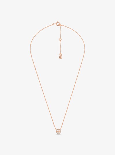 Fulton Precious-Metal Plated Sterling Silver Pav&eacute; Logo Charm Necklace in ROSE GOLD | Michael Kors