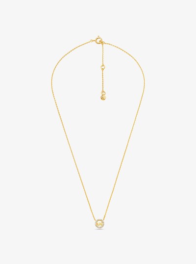 Fulton Precious-Metal Plated Sterling Silver Pav&eacute; Logo Charm Necklace in GOLD | Michael Kors