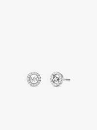 Fulton Precious-Metal Plated Sterling Silver Pav&eacute; Logo Charm Stud Earrings