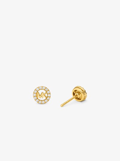 Fulton Precious-Metal Plated Sterling Silver Pav&eacute; Logo Charm Stud Earrings in GOLD | Michael Kors