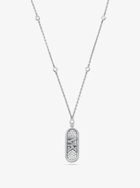 Pav&eacute; Precious Metal-Plated and Sterling Silver Empire Logo Necklace