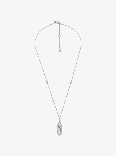 Pav&eacute; Precious Metal-Plated and Sterling Silver Empire Logo Necklace in SILVER | Michael Kors