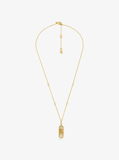 Pav&eacute; Precious Metal-Plated and Sterling Silver Empire Logo Necklace in GOLD | Michael Kors