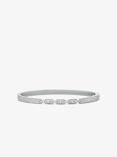Astor Link Small Precious Metal-Plated Sterling Silver Pav&eacute; Bangle in SILVER | Michael Kors
