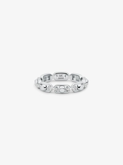 Astor Link Small Precious Metal-Plated Sterling Silver Pav&eacute; Chain Ring in SILVER | Michael Kors