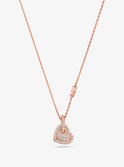 Precious Metal-Plated Sterling Silver Pav&eacute; Heart Necklace in ROSE GOLD | Michael Kors
