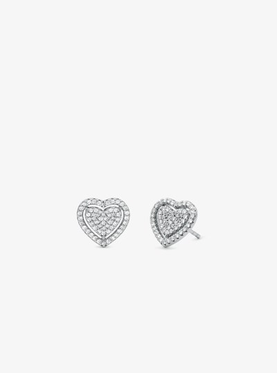 Precious Metal-Plated Sterling Silver Pav&eacute; Heart Earrings in SILVER | Michael Kors