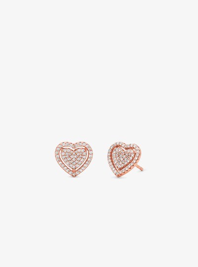 Precious Metal-Plated Sterling Silver Pav&eacute; Heart Earrings in ROSE GOLD | Michael Kors