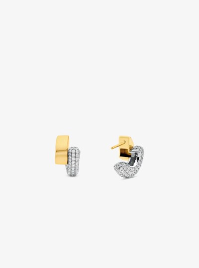 Precious Metal-Plated Sterling Silver Pav&eacute; Hoop Earrings in TWO TONE | Michael Kors