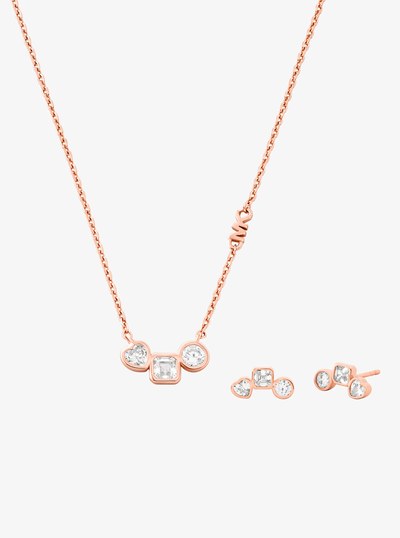 Precious Metal-Plated Cubic Zirconia Necklace and Stud Earrings Set in ROSE GOLD | Michael Kors