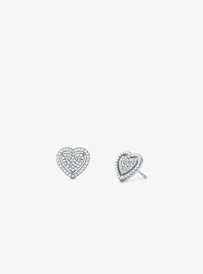 Precious Metal-Plated Sterling Silver Pav&eacute; Heart Necklace and Earrings Gift Set in SILVER | Michael Kors