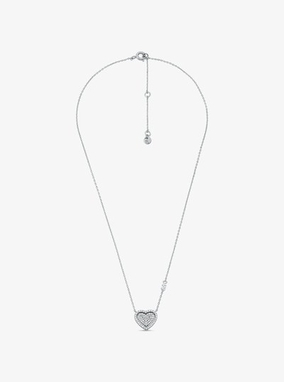 Precious Metal-Plated Sterling Silver Pav&eacute; Heart Necklace and Earrings Gift Set in SILVER | Michael Kors