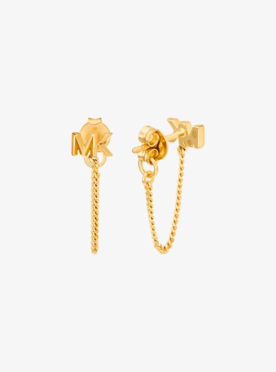 Precious Metal-Plated Sterling Silver Logo Chain Earrings in GOLD | Michael Kors
