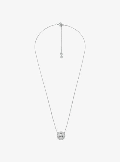 Fulton Precious Metal-Plated Pav&eacute; Logo Charm Necklace in SILVER | Michael Kors