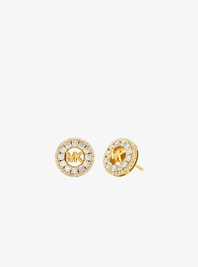 Fulton Precious Metal-Plated Pav&eacute; Logo Charm Stud Earrings in GOLD | Michael Kors