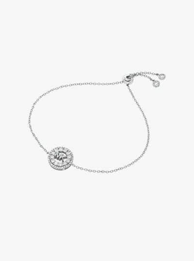 Fulton Precious Metal-Plated Pav&eacute; Logo Slider Bracelet in SILVER | Michael Kors