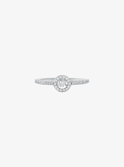 Fulton Precious Metal-Plated Pav&eacute; Logo Charm Ring in SILVER | Michael Kors