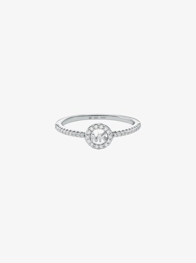 Fulton Precious Metal-Plated Pav&eacute; Logo Charm Ring in SILVER | Michael Kors