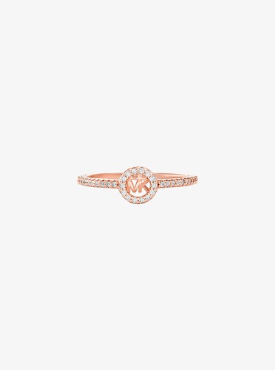 Fulton Precious Metal-Plated Pav&eacute; Logo Charm Ring in ROSE GOLD | Michael Kors