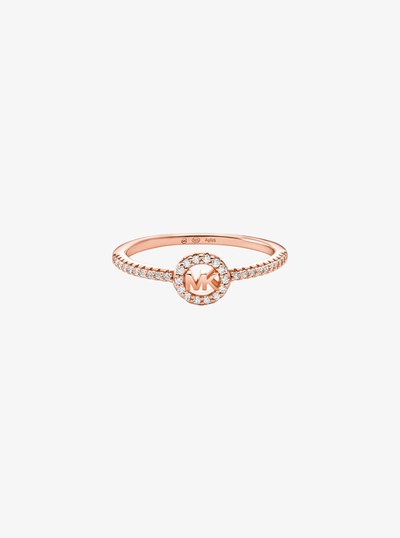 Fulton Precious Metal-Plated Pav&eacute; Logo Charm Ring in ROSE GOLD | Michael Kors