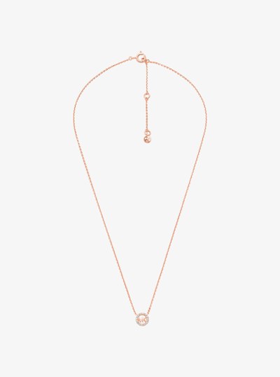 Fulton Precious-Metal Plated Sterling Silver Pav&eacute; Logo Charm Necklace and Earrings Gift Set in ROSE GOLD | Michael Kors