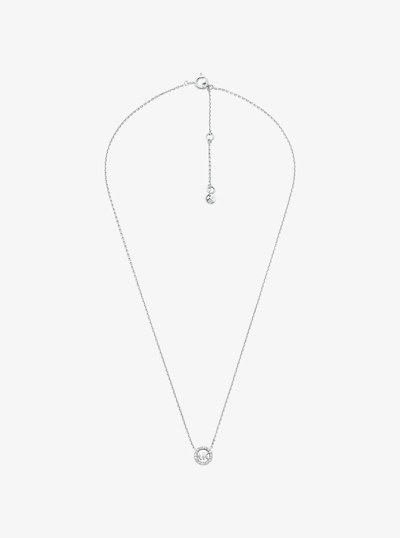 Fulton Precious-Metal Plated Sterling Silver Pav&eacute; Logo Charm Necklace and Earrings Gift Set in SILVER | Michael Kors