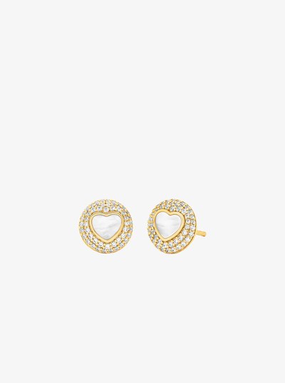 Precious Metal-Plated Sterling Silver Mother-of-Pearl Heart Stud Earrings in GOLD | Michael Kors