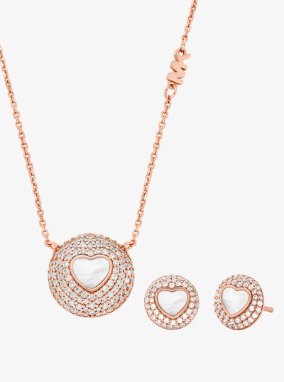 Precious Metal-Plated Pav&eacute; and Mother-of-Pearl Heart Jewelry Gift Set in ROSE GOLD | Michael Kors