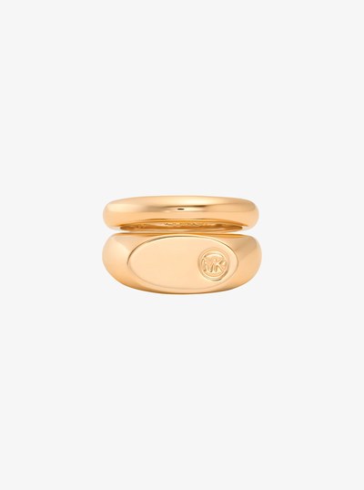 Logo Engraved Double Layered Signet Ring in GOLD | Michael Kors