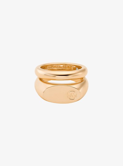 Logo Engraved Double Layered Signet Ring in GOLD | Michael Kors