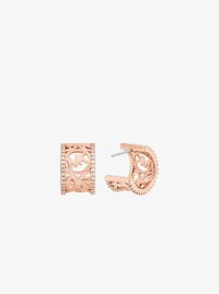 Pav&eacute; Perforated Logo Huggie Earrings