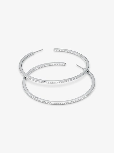 Precious Metal-Plated Brass Pav&eacute; Hoop Earrings