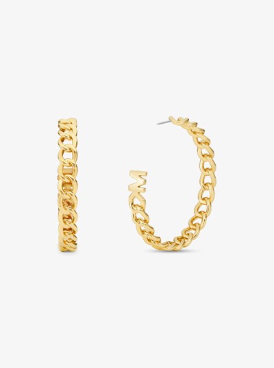 Precious Metal-Plated Brass Curb Link Hoop Earrings in GOLD | Michael Kors