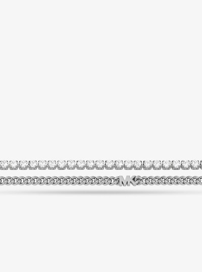 Precious Metal-Plated Brass Double Chain Tennis Necklace in SILVER | Michael Kors