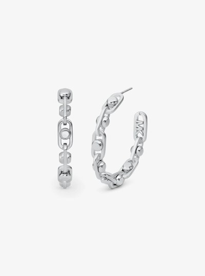 Astor Medium Precious Metal-Plated Brass Link Hoop Earrings in SILVER | Michael Kors