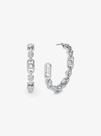 Astor Medium Precious Metal-Plated Brass Link Hoop Earrings in SILVER | Michael Kors