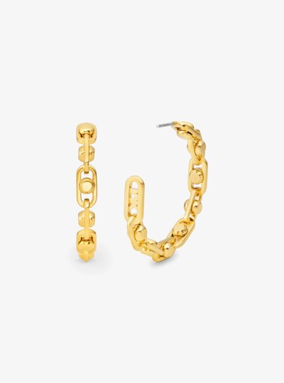 Astor Link Medium Precious Metal-Plated Brass Hoop Earrings in GOLD | Michael Kors