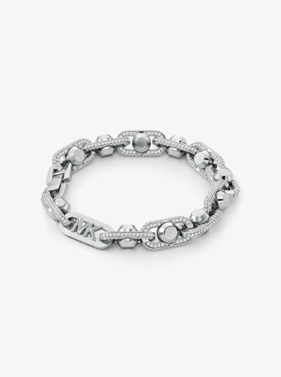 Astor Link Extra-Large Pav&eacute; Precious Metal-Plated Brass Bracelet in SILVER | Michael Kors