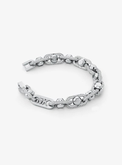 Astor Link Extra-Large Pav&eacute; Precious Metal-Plated Brass Bracelet in SILVER | Michael Kors